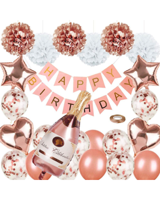 Champagne Rose Gold Birthday Party Decorations Balloons Set