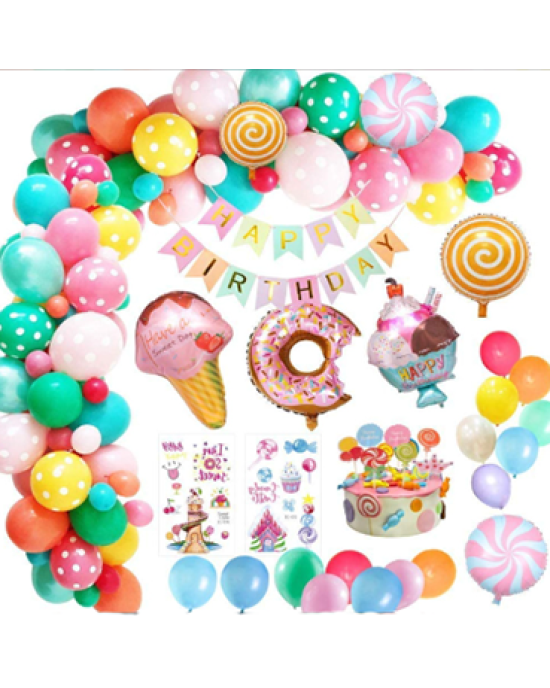 61 Pcs Donut Ice Cream Candy Lollipop Cake Birthday Party Balloons Decorations