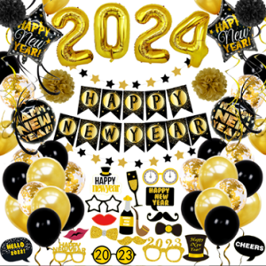 Black and Gold New Years Balloon Party Decorations 