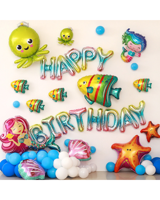 Mermaid Octopus Starfish Birthday Party Decorations Large Foil Balloons Set