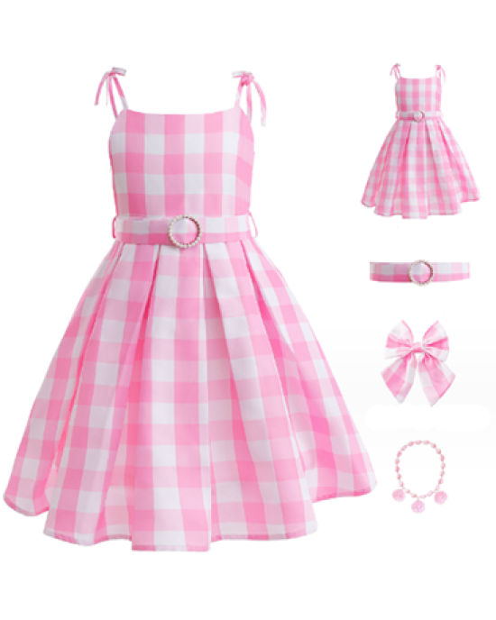 Barbie Movie Pink Plaid Dress Party Girl Costume - 120