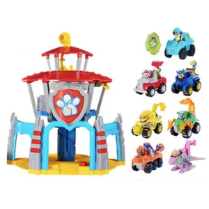 Paw Patrol Dino Rescue Dinosaur Tower Figure Toy Set With Rex And 7 Vehicles
