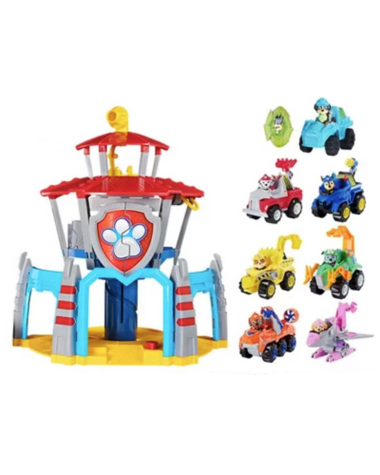 Paw Patrol Dino Rescue Dinosaur Tower Figure Toy Set With Rex And 7 Vehicles